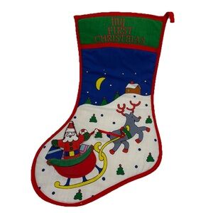 Vintage Christmas Stocking My First Holiday Decor Baby Newborn Lillian Vernon
